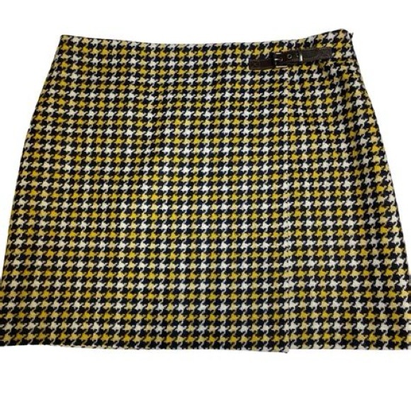 Boden Dresses & Skirts - Boden 100% Wool British Tweed Faye Kilt Skirt Navy White Yellow Houndstooth| 14L